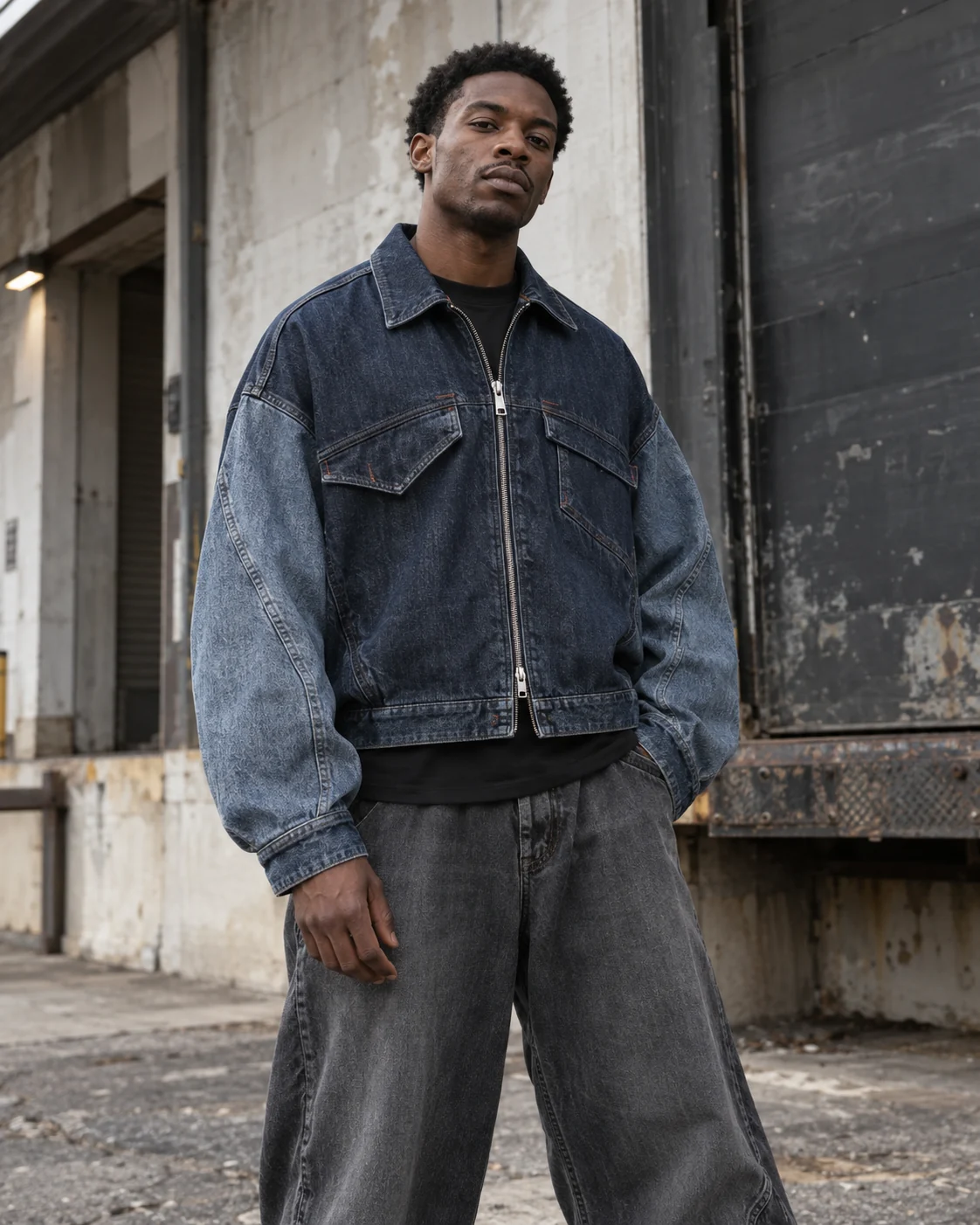 Cropped Boxy Denim Jacket — AI-generated custom streetwear concept