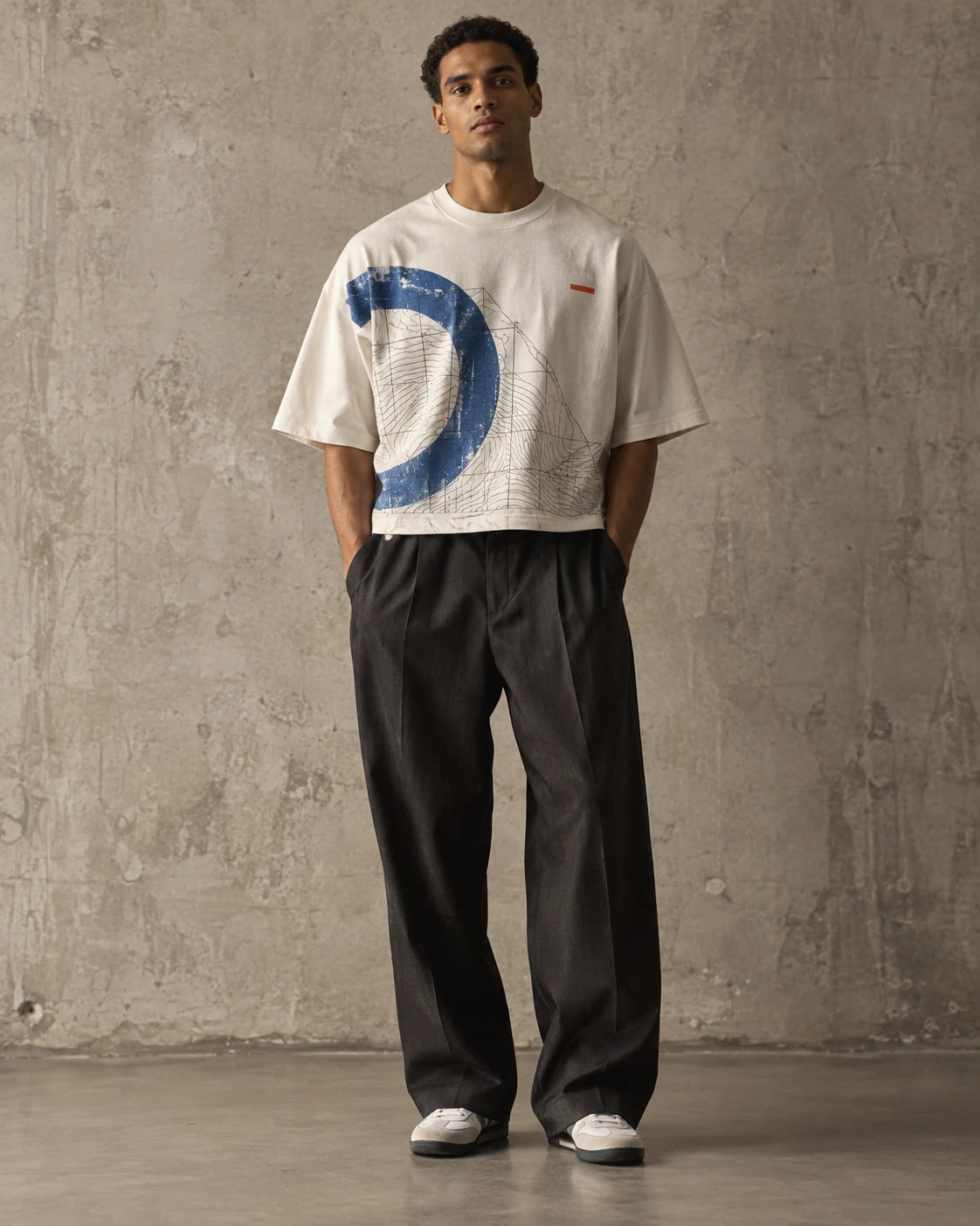 Cropped Wide T-Shirt from the Xinhui custom streetwear detail collection — AI design concept