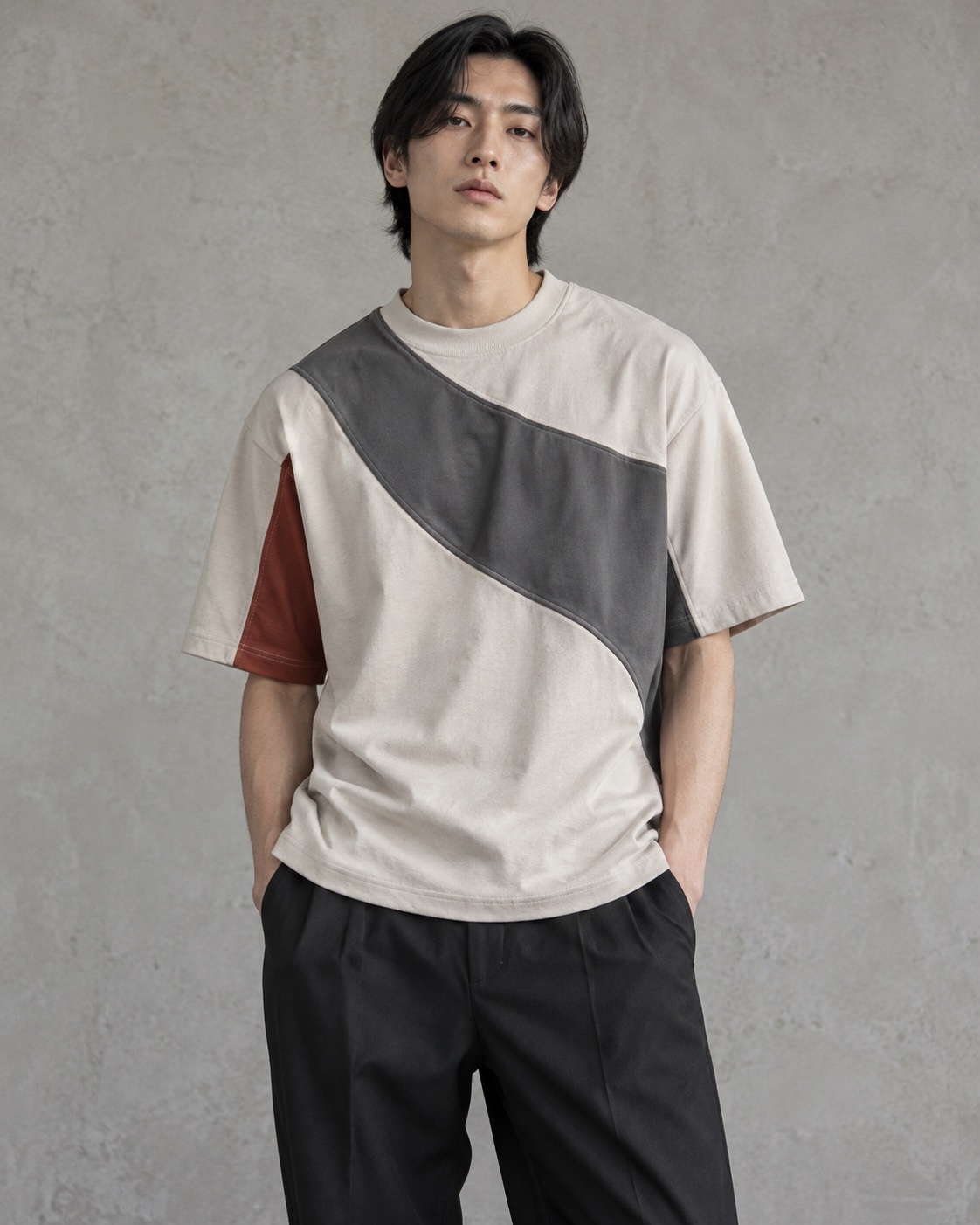 Cut-and-Sew Panel T-Shirt — original AI-generated design concept