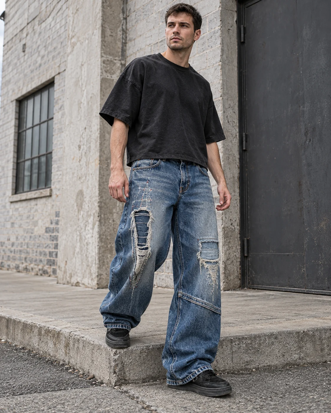 Distressed & Repaired Baggy Jeans — AI-generated custom streetwear concept