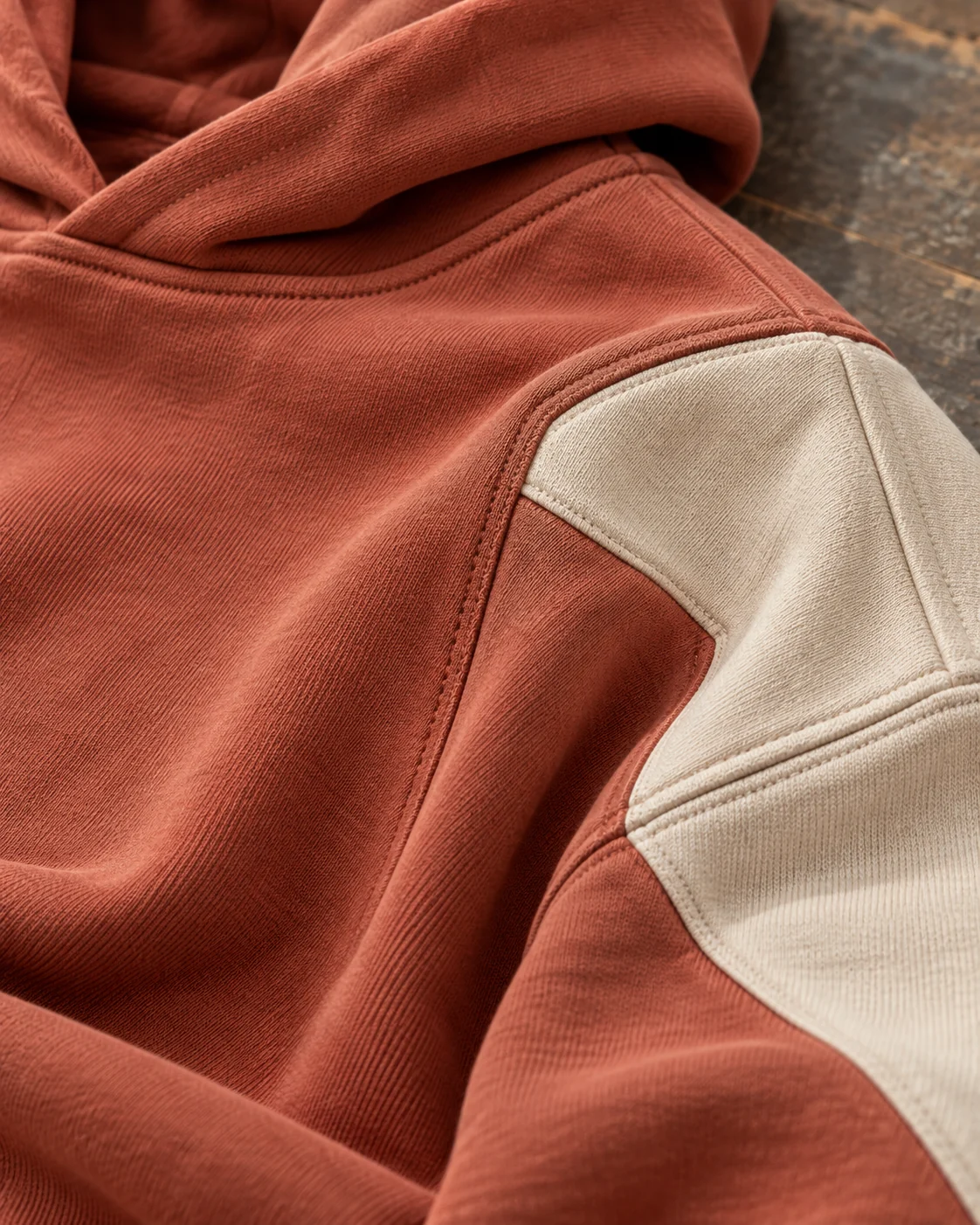 Close-up of fabric and coordinated construction — Hoodie & Shorts Set in faded clay / bone, AI-generated design concept